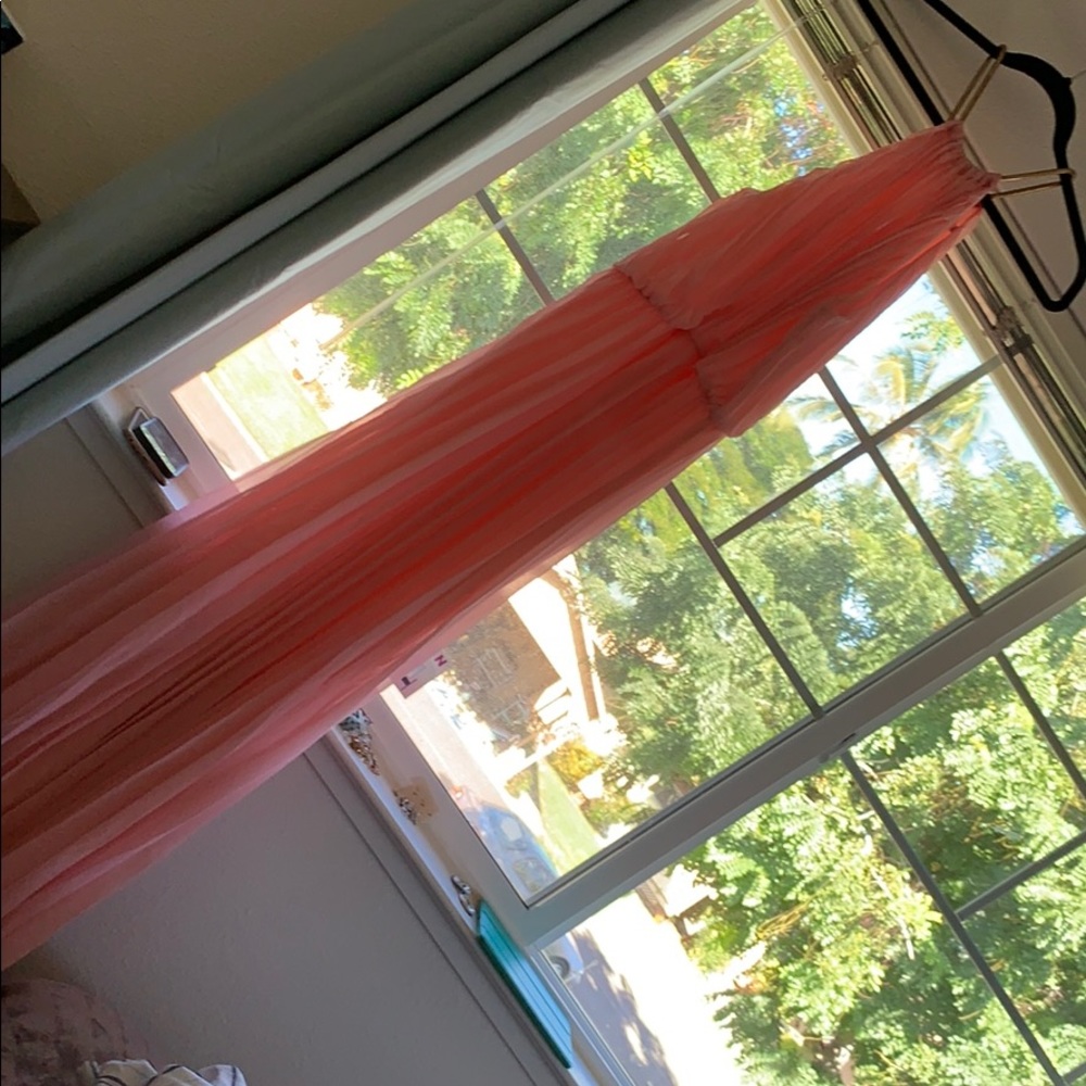 Semi formal dress. Coral high neck dress